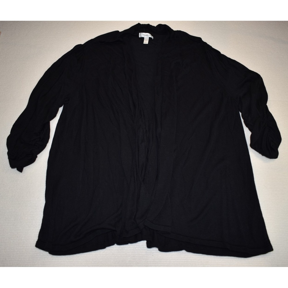 Dressbarn Womens 3X Black Open Front Pleated Cardigan Draped Shawl Collar Rayon